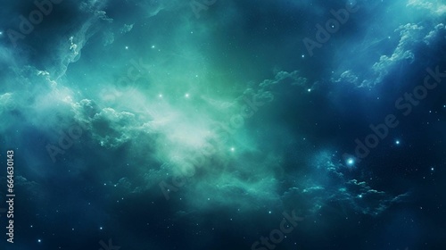 AI generated illustration of a celestial galaxy in blue and green colors