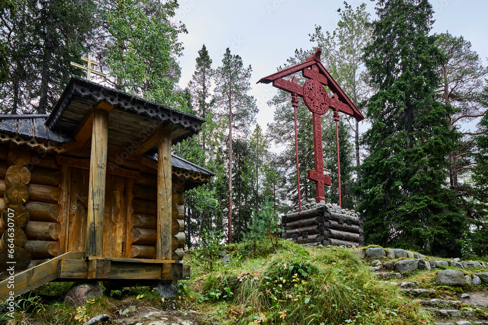 Russia. Solovki. Sekirnaya Mountain. Chapel and Worship Cross Russia. Solovki. Sekirnaya Mountain. Chapel and Worship Cross