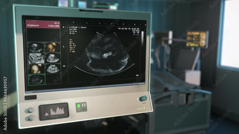 Scanning the woman during pregnancy at the healthcare center. Healthcare scanner procedure