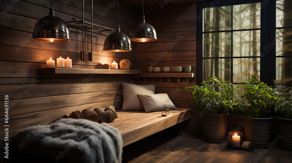 interior of a sauna with a wooden bench, a burning candle and a burning candle, on a wooden bench in a country country house, the interior of a sauna with a wooden bench, a burning candle and a burning candle, on a wooden bench in a country country house, the