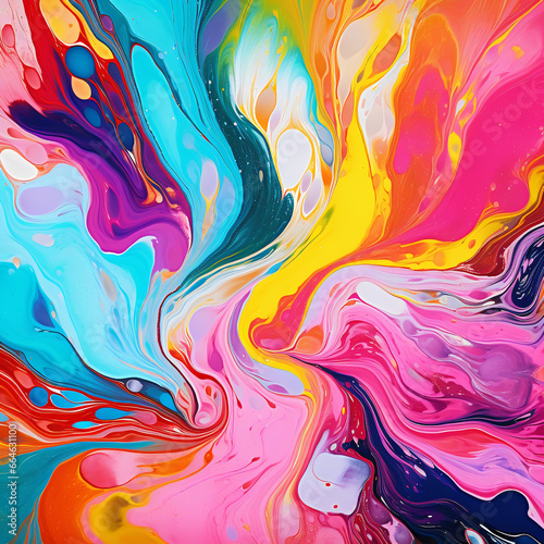 Abstract marbled acrylic paint ink painted waves painting texture colorful background banner - Bold colors, rainbow color swirls wave