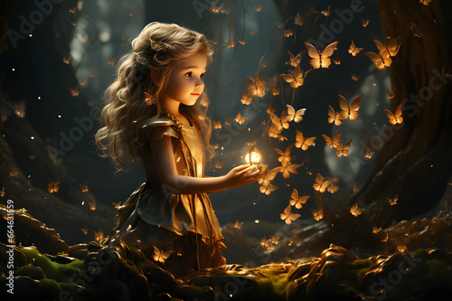 a fairy calling some butterflies during the christmas night