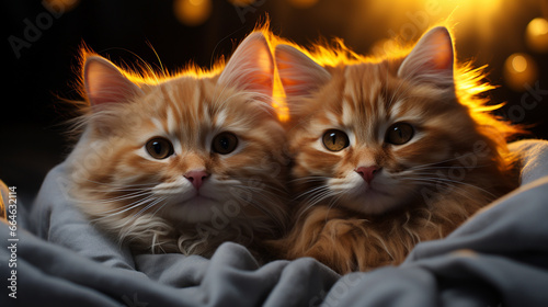 cute kittens are lying and looking in the camera.