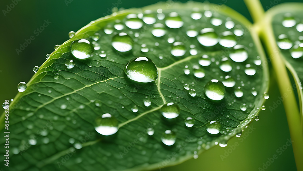 Close-up green leaf surface with water drops in a natural background. Close-up green leaf surface with water drops in a natural background.