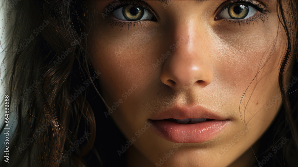 Captivating Cinematic Close-up of a Thoughtful Young European Woman with Intense Expressive Features and Intriguing Questioning Expression - Artistic Film-like Portrait. Generative AI Captivating Cinematic Close-up of a Thoughtful Young European Woman with Intense Expressive Features and Intriguing Questioning Expression - Artistic Film-like Portrait. Generative AI
