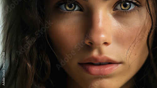 Captivating Cinematic Close-up of a Thoughtful Young European Woman with Intense Expressive Features and Intriguing Questioning Expression - Artistic Film-like Portrait. Generative AI