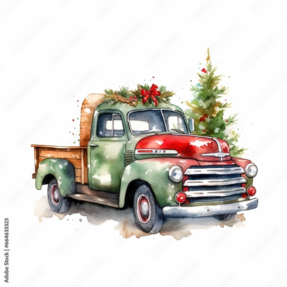 old red christmas truck