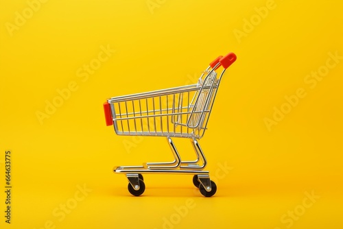 Shopping cart on yellow backdrop. Generative AI