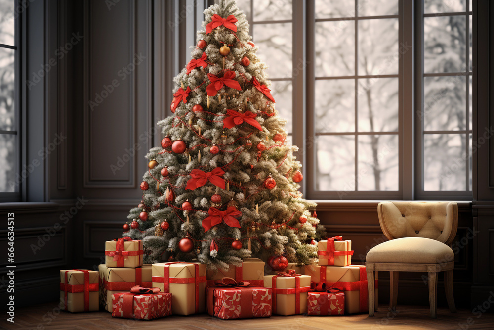 christmas-tree presents, christmas tree inside, christmas-tree home Generative AI
