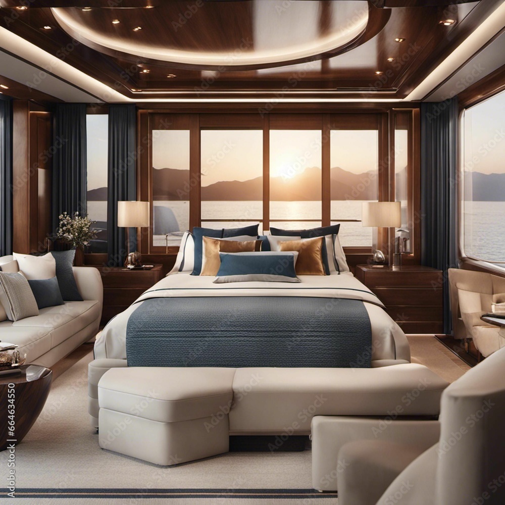 AI-generated illustration of A modern and inviting bedroom featuring a large bed AI-generated illustration of A modern and inviting bedroom featuring a large bed