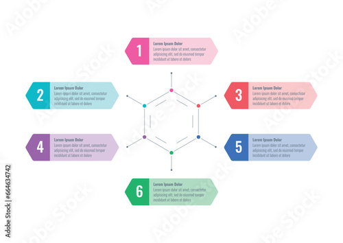 six option informational templates. hexagon and scientific infographic template. internet, web, annual report, magazine information template