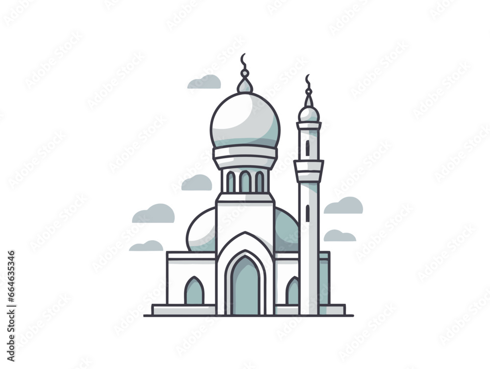 Doodle Mosque minaret, cartoon sticker, sketch, vector, Illustration, minimalistic