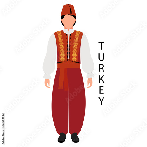 A man in Turkish folk costume and headdress. Culture and traditions of Turkey. Illustration, vector