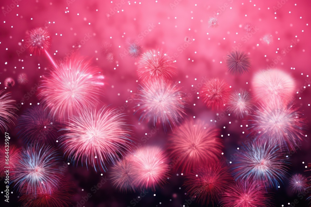 Fototapeta premium Fireworks composition with colourful images of shiny firework spots of different shape on gradient background