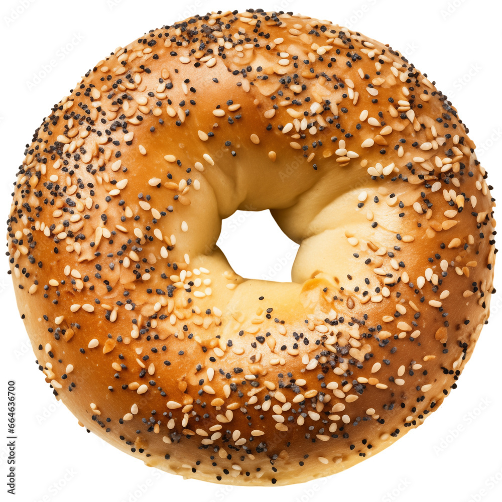 Bagel with Sesame and Poppy Seeds. Isolated on Transparent Background Bagel with Sesame and Poppy Seeds. Isolated on Transparent Background