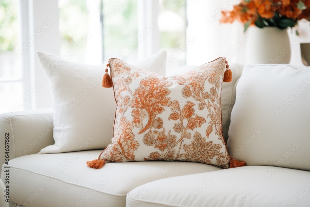 sofa with white and terracotta pillows sofa with white and terracotta pillows