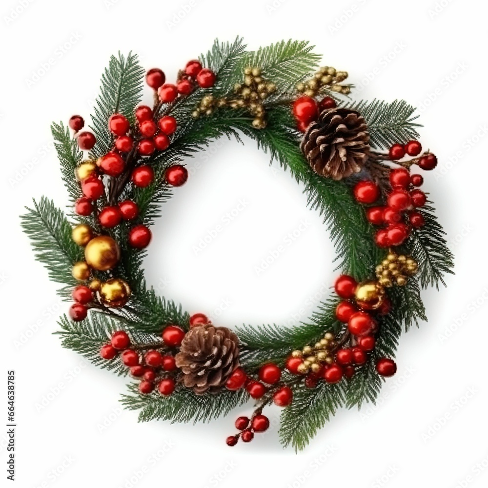 Christmas wreath on an isolated white background