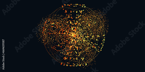 Vector Science Circle with Dot, Line. 3D Abstract Network Chaos for Poster, Website, Placard, Cover, Advertising. Pattern Global  Technology Concept Big Data style Vector illustration.