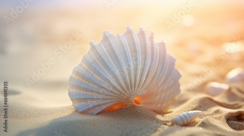 Get lost in the artistry of nature with a close-up shot of a seashell, showcasing its delicate curves and intricate details, found on a remote tropical beach.