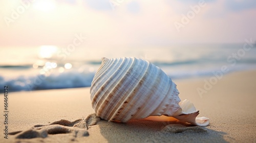 Get lost in the artistry of nature with a close-up shot of a seashell, showcasing its delicate curves and intricate details, found on a remote tropical beach.