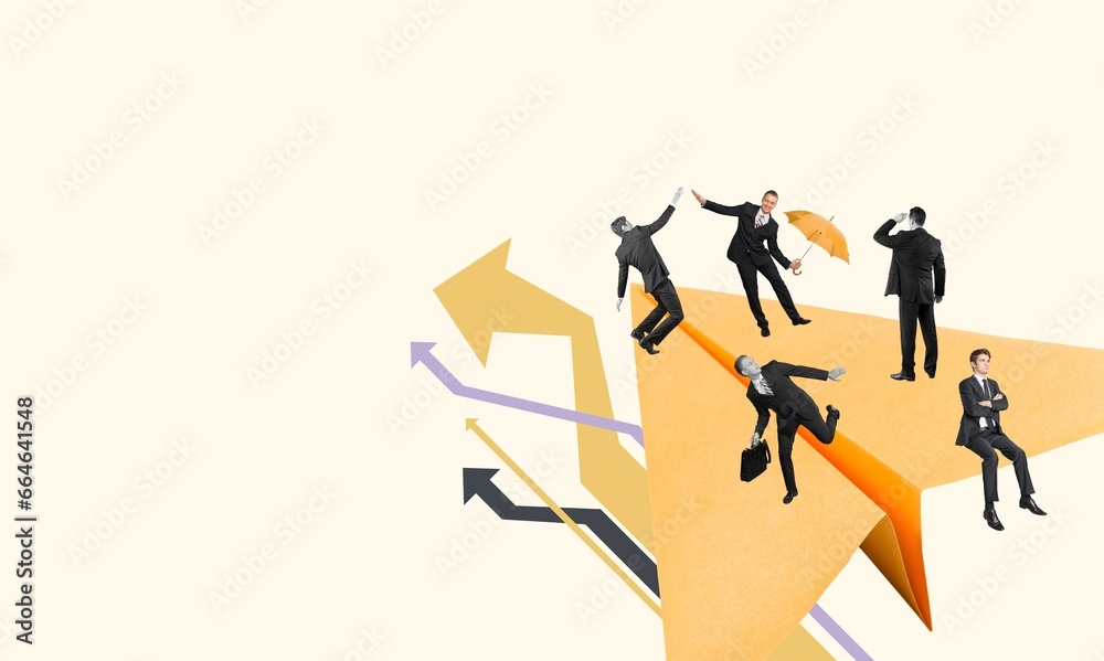 New way concept. Business people on big paper plane New way concept. Business people on big paper plane