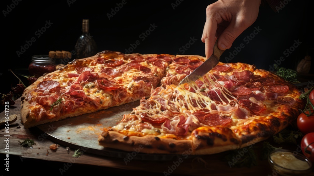 cutting pizza with knife ai generated