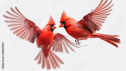 red cardinals flying, detailed birds, photo realistic, very detailed birds, very phot realistic,  © Fahad
