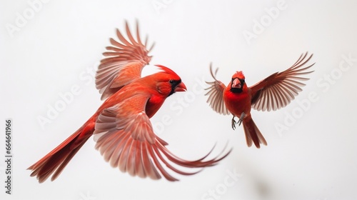 red cardinals flying, detailed birds, photo realistic, very detailed birds, very phot realistic, photo