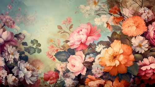 Vintage wallpaper. Flower bunch in a dreamlike composition.