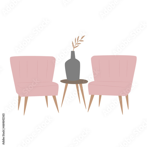 Pink Chairs and Vase Still Life Illustration
