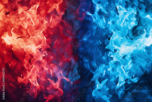 Red and blue fire background, burning hot and cold flames watercolor illustration banner created using generative AI