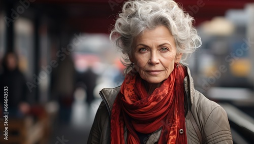 Portrait of an elderly woman on the street photo