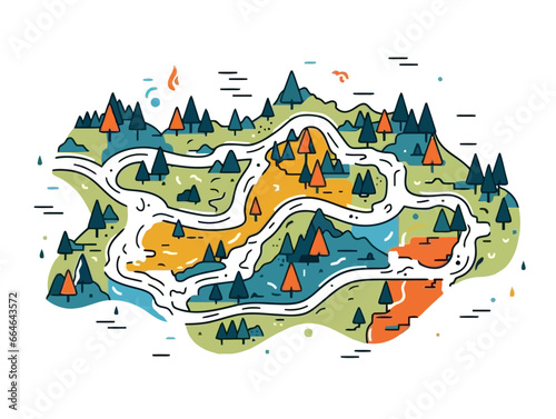 Doodle Running map, cartoon sticker, sketch, vector, Illustration, minimalistic