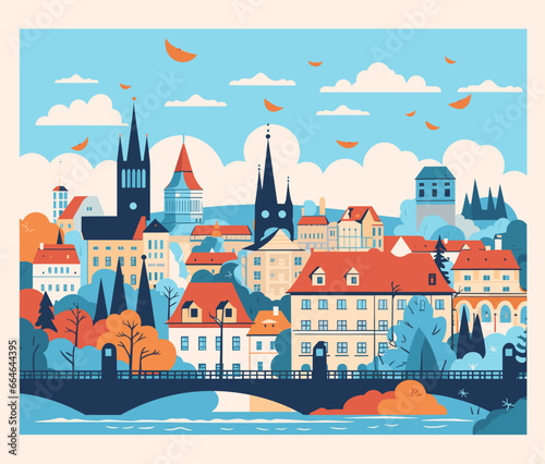 Prague cityscape. Czech Republic. Vector illustration in flat style