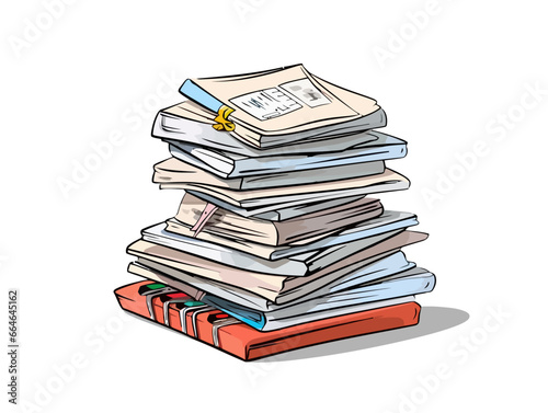 Doodle Tax forms stack, cartoon sticker, sketch, vector, Illustration, minimalistic