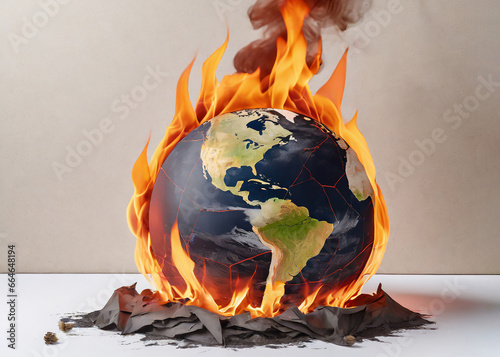 planet earth on fire, global warming concept