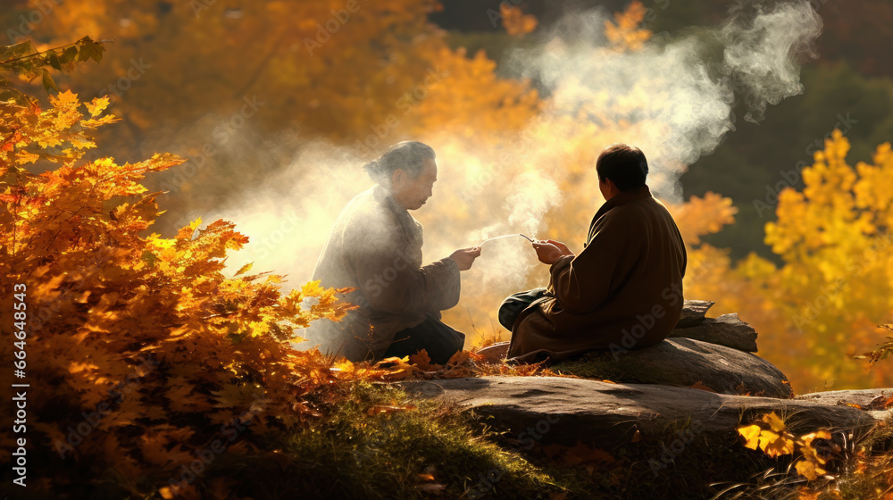Buddhist monks meditate to calm the mind.
