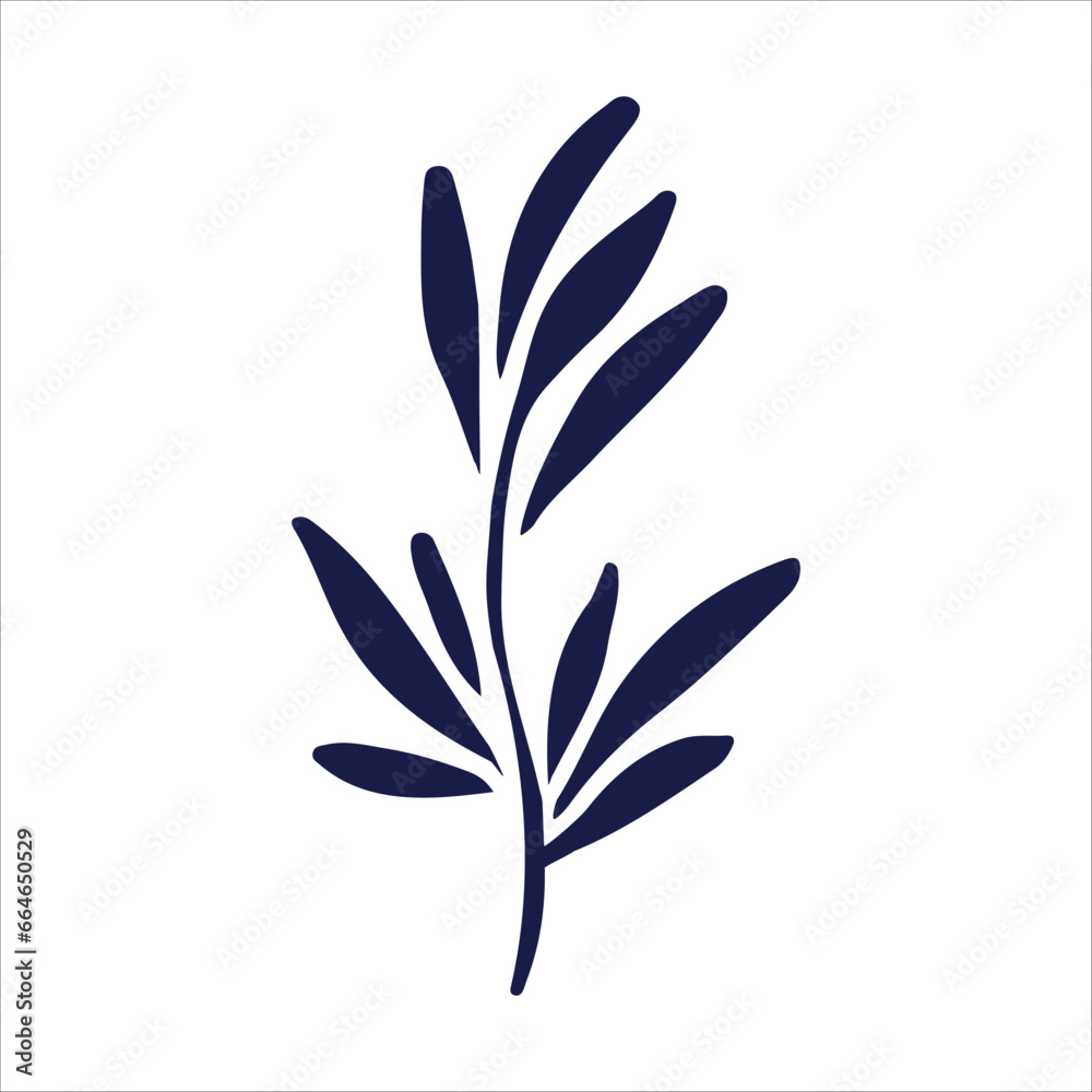 A flower or ornamental plant. Botanical print of leaves, flowers and curls. A simple natural pattern. Vector illustration on a white background. A flower or ornamental plant. Botanical print of leaves, flowers and curls. A simple natural pattern. Vector illustration on a white background.