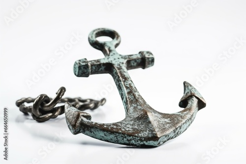 Weathered metal anchor on white background. Generative AI