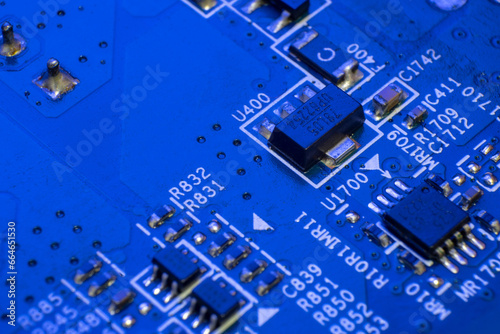 Close up of an electronic circuit board with microchips