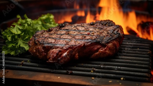 the grill marks on a perfectly charred ribeye steak, ready for a steakhouse feast.