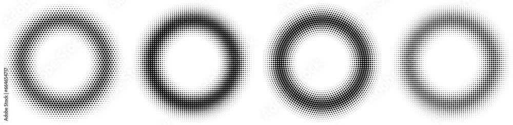 halftone black dots circular ring border set