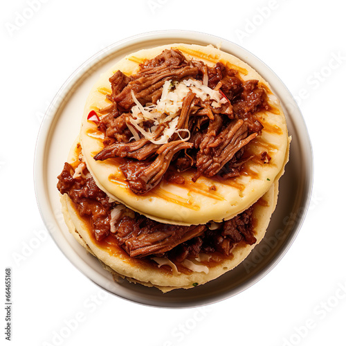 Top view Arepa Carne Mechada on a transparent background.