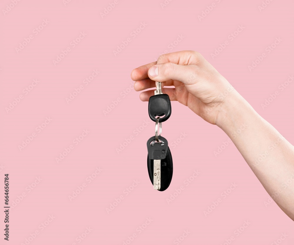 Successful employee hold modern car key Successful employee hold modern car key