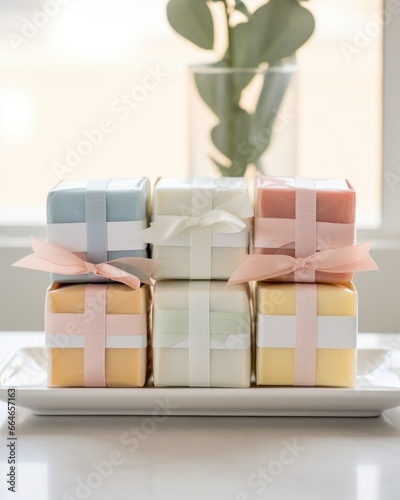 A collection of blank pastel soap packaging