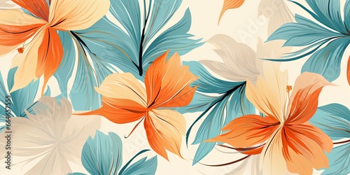 Tropical flowers Mid-Century abstract and artistic palm leaves on background