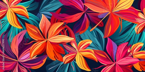 Tropical flowers Mid-Century abstract and artistic palm leaves on background