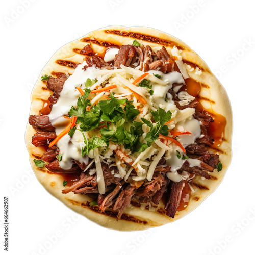 Top view Arepa Pernil on a transparent background.