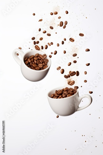 cup of coffee beans white background