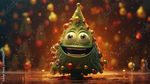 Imagination of a smiling Christmas tree as part of the beautiful atmosphere and mood on the eve of the holiday